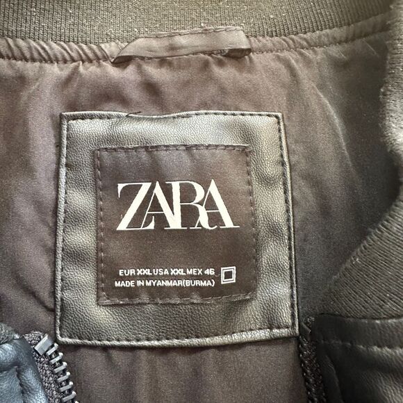 Zara Bomber Jacket Mens 2XL Black Faux Leather Zip Biker Goth Punk Designer - Picture 3 of 13